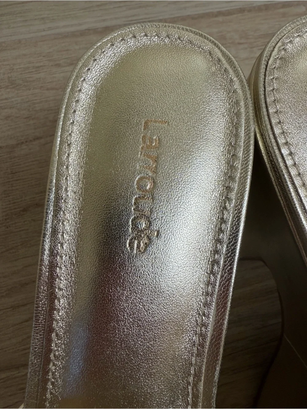 New Larroude Gold Platform Slide Heels -